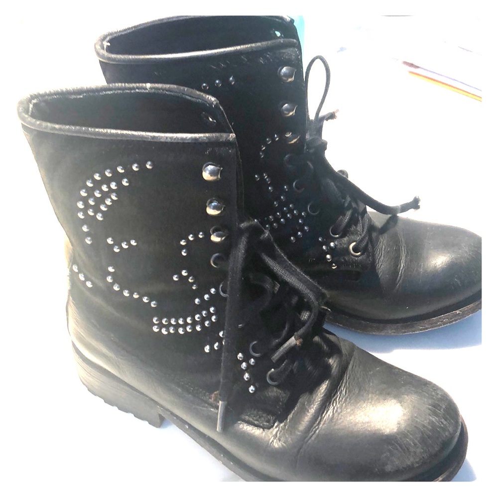 Ash combat boots with studded leather